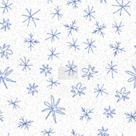 Hand Drawn Snowflakes Christmas Seamless Pattern. Subtle Flying Snow Flakes on chalk snowflakes Background. Alluring chalk handdrawn snow overlay. Fresh holiday season decoration.