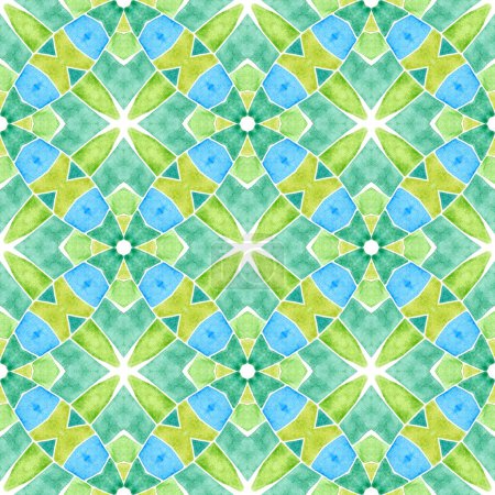Photo for Textile ready bold print, swimwear fabric, wallpaper, wrapping. Green classy boho chic summer design. Watercolor ikat repeating tile border. Ikat repeating swimwear design. - Royalty Free Image