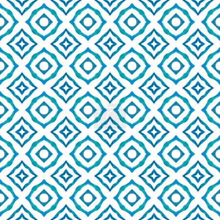 Hand drawn green mosaic seamless border. Blue magnificent boho chic summer design. Textile ready flawless print, swimwear fabric, wallpaper, wrapping. Mosaic seamless pattern.