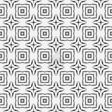 Photo for Textile ready emotional print, swimwear fabric, wallpaper, wrapping. Black and white powerful boho chic summer design. Watercolor ikat repeating tile border. Ikat repeating swimwear design. - Royalty Free Image