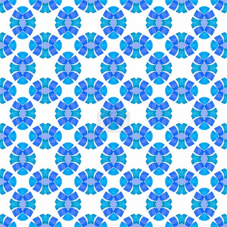 Photo for Textile ready bewitching print, swimwear fabric, wallpaper, wrapping. Blue favorable boho chic summer design. Ethnic hand painted pattern. Watercolor summer ethnic border pattern. - Royalty Free Image