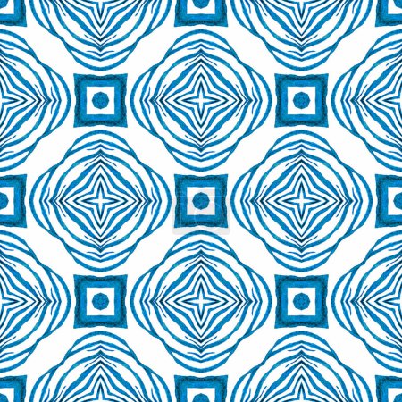 Photo for Ethnic hand painted pattern. Blue sightly boho chic summer design. Watercolor summer ethnic border pattern. Textile ready pleasant print, swimwear fabric, wallpaper, wrapping. - Royalty Free Image