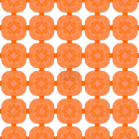 Photo for Watercolor summer ethnic border pattern. Orange surprising boho chic summer design. Textile ready flawless print, swimwear fabric, wallpaper, wrapping. Ethnic hand painted pattern. - Royalty Free Image