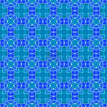 Photo for Oriental arabesque hand drawn border. Blue indelible boho chic summer design. Textile ready Actual print, swimwear fabric, wallpaper, wrapping. Arabesque hand drawn design. - Royalty Free Image