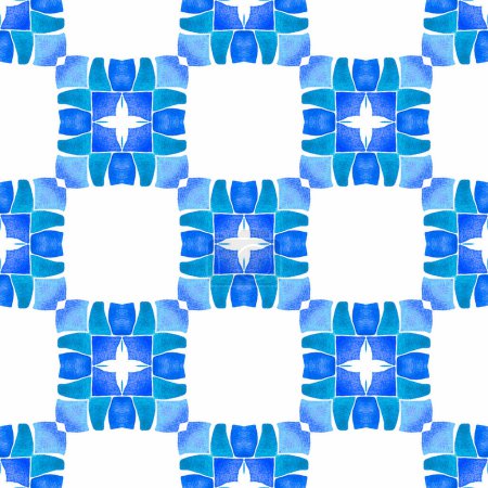 Photo for Hand drawn green mosaic seamless border. Blue positive boho chic summer design. Mosaic seamless pattern. Textile ready imaginative print, swimwear fabric, wallpaper, wrapping. - Royalty Free Image