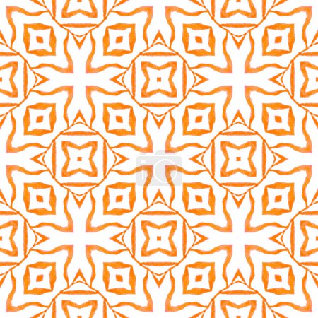 Photo for Ikat repeating swimwear design. Orange divine boho chic summer design. Textile ready quaint print, swimwear fabric, wallpaper, wrapping. Watercolor ikat repeating tile border. - Royalty Free Image
