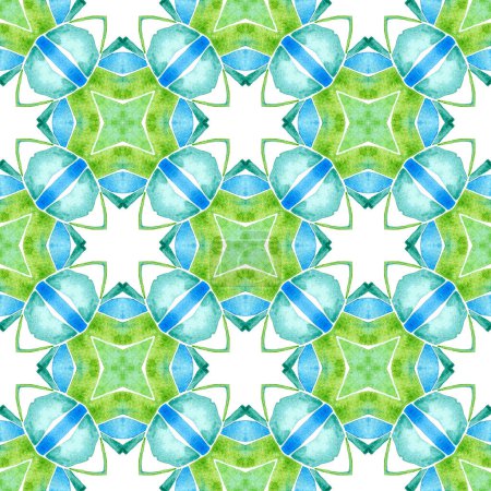 Photo for Textile ready dramatic print, swimwear fabric, wallpaper, wrapping. Green memorable boho chic summer design. Tiled watercolor background. Hand painted tiled watercolor border. - Royalty Free Image