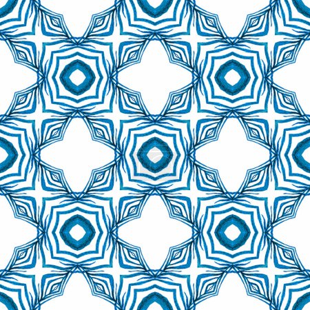 Photo for Medallion seamless pattern. Blue favorable boho chic summer design. Watercolor medallion seamless border. Textile ready interesting print, swimwear fabric, wallpaper, wrapping. - Royalty Free Image
