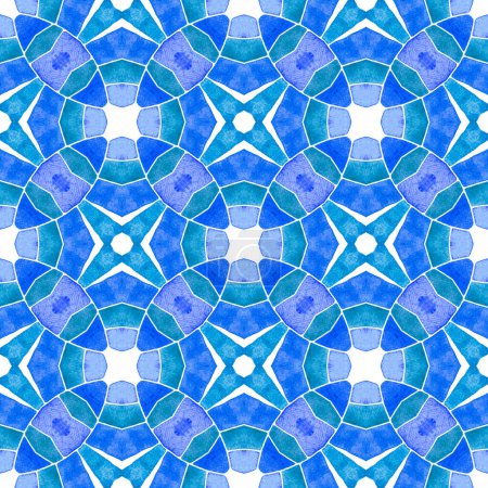 Photo for Textile ready terrific print, swimwear fabric, wallpaper, wrapping. Blue creative boho chic summer design. Tiled watercolor background. Hand painted tiled watercolor border. - Royalty Free Image