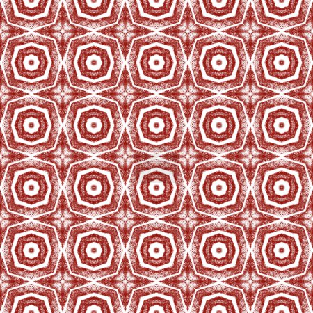 Photo for Ethnic hand painted pattern. Maroon symmetrical kaleidoscope background. Summer dress ethnic hand painted tile. Textile ready symmetrical print, swimwear fabric, wallpaper, wrapping. - Royalty Free Image