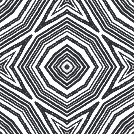 Striped hand drawn pattern. Black symmetrical kaleidoscope background. Textile ready admirable print, swimwear fabric, wallpaper, wrapping. Repeating striped hand drawn tile.