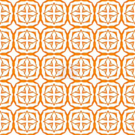 Textile ready mind-blowing print, swimwear fabric, wallpaper, wrapping. Orange adorable boho chic summer design. Watercolor ikat repeating tile border. Ikat repeating swimwear design.