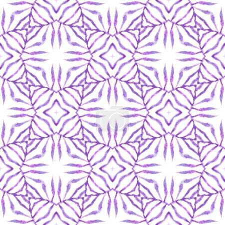 Tiled watercolor background. Purple marvelous boho chic summer design. Textile ready bizarre print, swimwear fabric, wallpaper, wrapping. Hand painted tiled watercolor border.