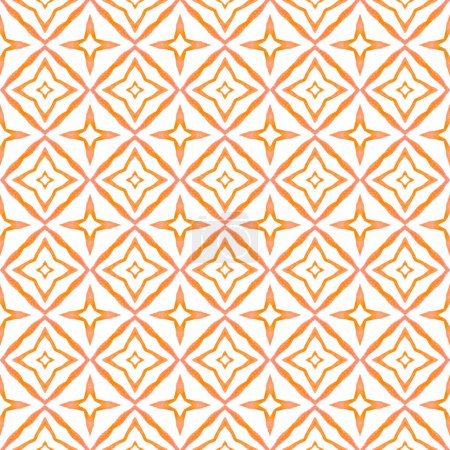 Tiled watercolor background. Orange fancy boho chic summer design. Textile ready ideal print, swimwear fabric, wallpaper, wrapping. Hand painted tiled watercolor border.