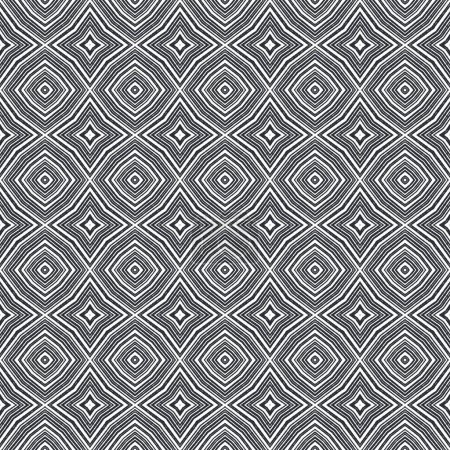 Arabeske handgezeichnetes Muster. Schwarzer symmetrischer Kaleidoskop-Hintergrund. Handgezeichnetes Design aus orientalischer Arabeske. Textilfertiger Print, Bademodenstoff, Tapete, Verpackung.