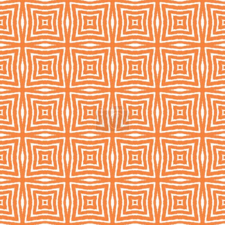 Modèle peint à la main ethnique. Fond kaléidoscope symétrique orange. Textile prêt impression émotionnelle, tissu de maillot de bain, papier peint, emballage. Robe d'été ethnique carrelage peint à la main.