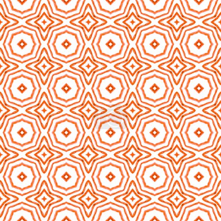 Orientalische Arabeske handgezeichnete Grenze. Orangefarbenes Boho-Chic-Sommerdesign. Textilfertiger niedlicher Druck, Bademodenstoff, Tapete, Verpackung. Handgezeichnetes arabisches Design.