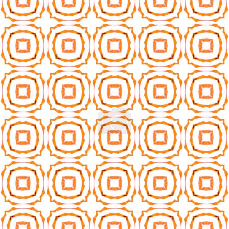 Chevron Aquarellmuster. Orange beliebtes Boho-Chic-Sommerdesign. Textilfertiger außergewöhnlicher Druck, Bademodenstoff, Tapete, Verpackung. Grüner geometrischer Chevron-Aquarellrand.