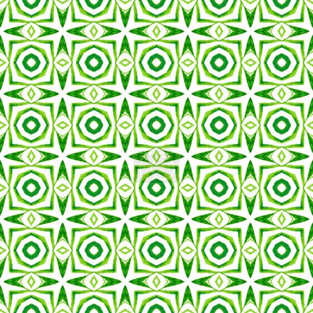 Photo for Ethnic hand painted pattern. Green splendid boho chic summer design. Textile ready decent print, swimwear fabric, wallpaper, wrapping. Watercolor summer ethnic border pattern. - Royalty Free Image