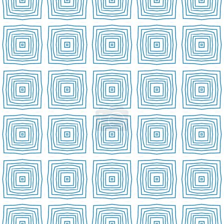 Geometrisches nahtloses Muster. Blauer symmetrischer Kaleidoskop-Hintergrund. Textilfertiger wundersamer Druck, Bademodenstoff, Tapete, Verpackung. Handgezeichnete geometrische nahtlose Gestaltung.