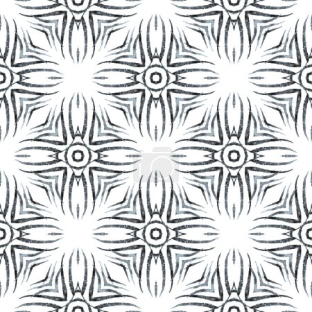 Watercolor medallion seamless border. Black and white fabulous boho chic summer design. Textile ready magnificent print, swimwear fabric, wallpaper, wrapping. Medallion seamless pattern.