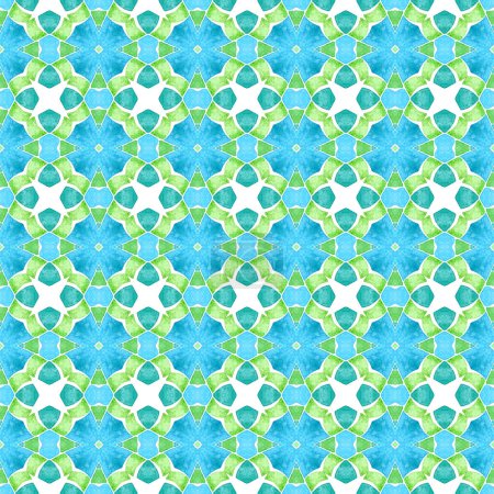 Photo for Textile ready radiant print, swimwear fabric, wallpaper, wrapping. Green brilliant boho chic summer design. Watercolor ikat repeating tile border. Ikat repeating swimwear design. - Royalty Free Image