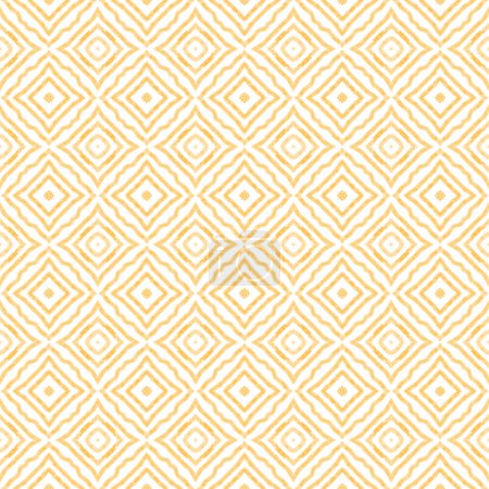 Strukturiertes Streifenmuster. Gelber symmetrischer Kaleidoskop-Hintergrund. Textilfertiger bemerkenswerter Druck, Bademodenstoff, Tapete, Verpackung. Trendiges Design mit strukturierten Streifen.