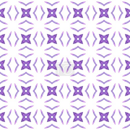 Photo for Textile ready alive print, swimwear fabric, wallpaper, wrapping. Purple lively boho chic summer design. Hand painted tiled watercolor border. Tiled watercolor background. - Royalty Free Image