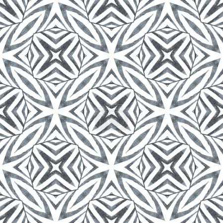 Textile ready memorable print, swimwear fabric, wallpaper, wrapping. Black and white worthy boho chic summer design. Tiled watercolor background. Hand painted tiled watercolor border.
