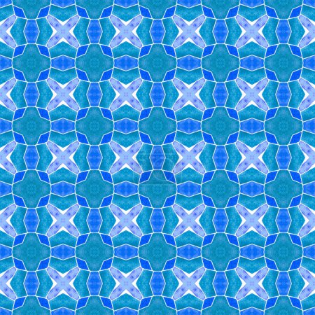 Textile ready magnetic print, swimwear fabric, wallpaper, wrapping. Blue likable boho chic summer design. Chevron watercolor pattern. Green geometric chevron watercolor border.