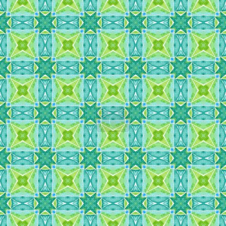Medallion seamless pattern. Green stylish boho chic summer design. Textile ready authentic print, swimwear fabric, wallpaper, wrapping. Watercolor medallion seamless border.