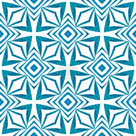 Aquarell Medaillon nahtlose Bordüre. Blaues atemberaubendes Boho-Chic-Sommerdesign. Medaillon nahtloses Muster. Textilfertiger Tatsächlicher Druck, Bademodenstoff, Tapete, Verpackung.