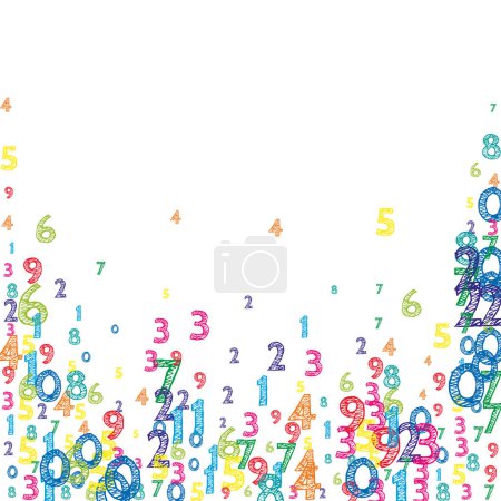 Falling colorful orderly numbers. Math study concept with flying digits. Exceptional back to school mathematics banner on white background. Falling numbers vector illustration.