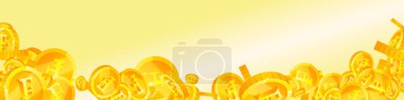 Swiss franc coins falling. Gold scattered CHF coins. Switzerland money. Great business success concept. Panoramic vector illustration.