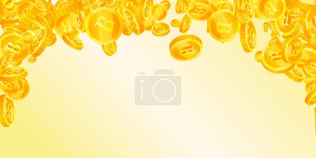 Thai baht coins falling. Gold scattered THB coins. Thailand money. Great business success concept. Wide vector illustration.