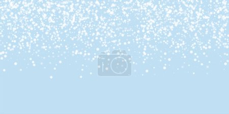 Falling snowflakes christmas background. Subtle flying snow flakes and stars on light blue winter backdrop. Beautifully falling snowflakes overlay. Wide vector illustration.