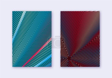Cover design template set. Abstract lines modern brochure layout. Red white blue vibrant halftone gradients on dark background. Indelible brochure, catalog, poster, book etc.