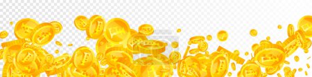 Swiss franc coins falling. Gold scattered CHF coins. Switzerland money. Global financial crisis concept. Panoramic vector illustration.