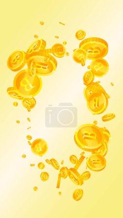 Thai baht coins falling. Gold scattered THB coins. Thailand money. Jackpot wealth or success concept. Vector illustration.