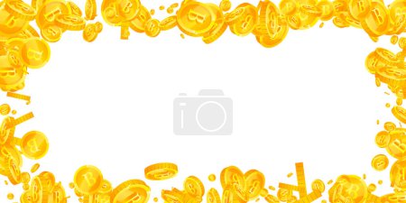 Thai baht coins falling. Gold scattered THB coins. Thailand money. Jackpot wealth or success concept. Wide vector illustration.