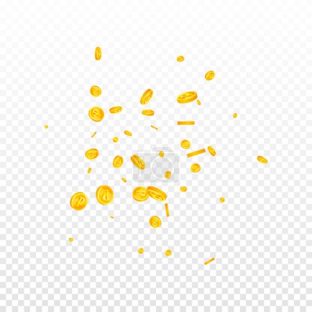 Russian ruble coins falling. Scattered gold RUB coins. Russia money. Jackpot wealth or success concept. Square vector illustration.