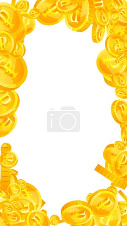Russian ruble coins falling. Scattered gold RUB coins. Russia money. Jackpot wealth or success concept. Vector illustration.