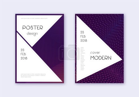 Illustration for Stylish cover design template set. Violet abstract lines on dark background. Fascinating cover design. Marvelous catalog, poster, book template etc. - Royalty Free Image