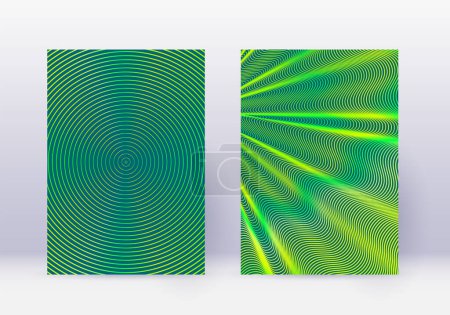 Cover design template set. Abstract lines modern brochure layout. Green vibrant halftone gradients on dark background. Noteworthy brochure, catalog, poster, book etc.