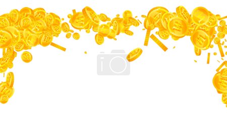 Illustration for Korean won coins falling. Scattered gold WON coins. Korea money. Jackpot wealth or success concept. Wide vector illustration. - Royalty Free Image