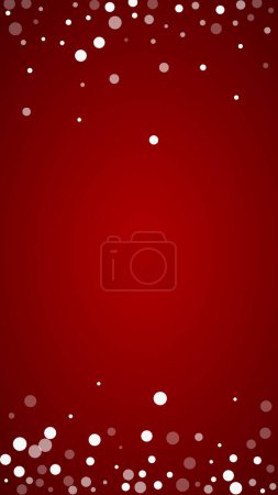 Fondo mágico de Navidad nevada. Copos de nieve voladores sutiles y estrellas en el fondo rojo de Navidad. Paisaje mágico de vacaciones de nieve cayendo. Ilustración vectorial vertical.