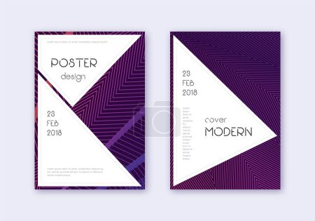 Illustration for Stylish cover design template set. Violet abstract lines on dark background. Fascinating cover design. Mesmeric catalog, poster, book template etc. - Royalty Free Image