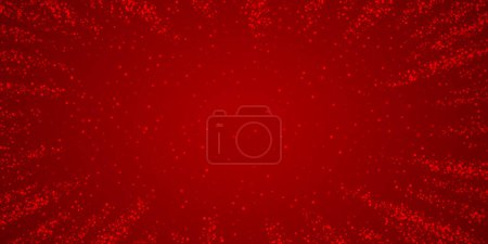 Snowy christmas background. Subtle flying snow flakes and stars on christmas red background. Delicate sweet snowy christmas. Wide vector illustration.