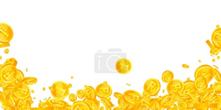 Swiss franc coins falling. Gold scattered CHF coins. Switzerland money. Great business success concept. Wide vector illustration.