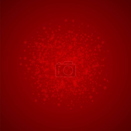 Illustration for Falling snowflakes christmas background. Subtle flying snow flakes and stars on christmas red background. Beautifully falling snowflakes overlay. Square vector illustration. - Royalty Free Image